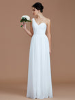 A-Line/Princess One-Shoulder Sleeveless Ruched Floor-Length Chiffon Bridesmaid Dresses Evening Dress
