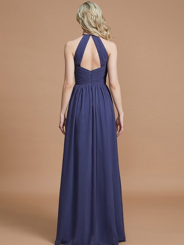 A-Line/Princess Scoop Chiffon Sleeveless Floor-Length Bridesmaid Dresses Evening Prom Dress