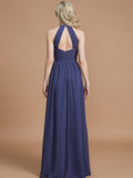 A-Line/Princess Scoop Chiffon Sleeveless Floor-Length Bridesmaid Dresses Evening Prom Dress