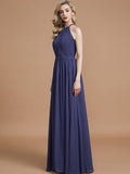 A-Line/Princess Scoop Chiffon Sleeveless Floor-Length Bridesmaid Dresses Evening Prom Dress