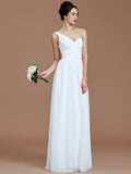 A-Line/Princess One-Shoulder Sleeveless Ruched Floor-Length Chiffon Bridesmaid Dresses Evening Dress
