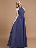 A-Line/Princess Scoop Chiffon Sleeveless Floor-Length Bridesmaid Dresses Evening Prom Dress