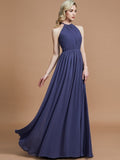 A-Line/Princess Scoop Chiffon Sleeveless Floor-Length Bridesmaid Dresses Evening Prom Dress