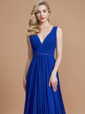A-Line/Princess Sleeveless V-neck Chiffon Sweep/Brush Train Bridesmaid Dresses Evening Dress
