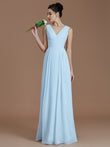 A-Line/Princess V-neck Sleeveless Ruched Floor-Length Chiffon Bridesmaid Dresses Evening Dress
