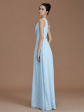 A-Line/Princess V-neck Sleeveless Ruched Floor-Length Chiffon Bridesmaid Dresses Evening Dress