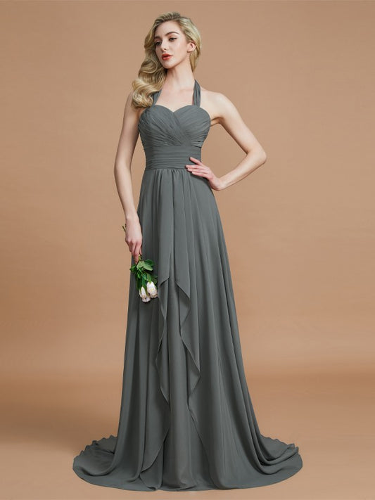 A-Line/Princess Halter Sleeveless Chiffon Sweep/Brush Train Bridesmaid Dresses Evening Prom Dress