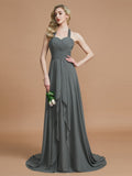 A-Line/Princess Halter Sleeveless Chiffon Sweep/Brush Train Bridesmaid Dresses Evening Prom Dress