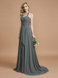 A-Line/Princess Halter Sleeveless Chiffon Sweep/Brush Train Bridesmaid Dresses Evening Prom Dress