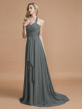 A-Line/Princess Halter Sleeveless Chiffon Sweep/Brush Train Bridesmaid Dresses Evening Prom Dress