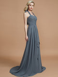 A-Line/Princess Halter Sleeveless Chiffon Sweep/Brush Train Bridesmaid Dresses Evening Prom Dress