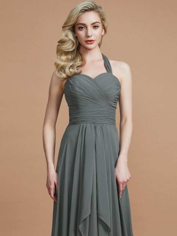 A-Line/Princess Halter Sleeveless Chiffon Sweep/Brush Train Bridesmaid Dresses Evening Prom Dress