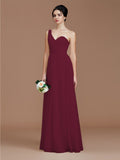 A-Line/Princess One-Shoulder Sleeveless Ruched Floor-Length Chiffon Bridesmaid Dresses Evening Dress