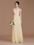A-Line/Princess One-Shoulder Sleeveless Ruched Floor-Length Chiffon Bridesmaid Dresses Evening Dress