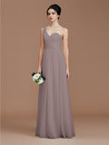 A-Line/Princess One-Shoulder Sleeveless Ruched Floor-Length Chiffon Bridesmaid Dresses Evening Dress