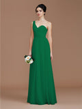 A-Line/Princess One-Shoulder Sleeveless Ruched Floor-Length Chiffon Bridesmaid Dresses Evening Dress
