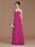 A-Line/Princess One-Shoulder Sleeveless Ruched Floor-Length Chiffon Bridesmaid Dresses Evening Dress