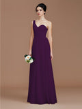 A-Line/Princess One-Shoulder Sleeveless Ruched Floor-Length Chiffon Bridesmaid Dresses Evening Dress