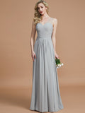 A-Line/Princess V-neck Chiffon Floor-Length Sleeveless Bridesmaid Dresses Evening Prom Dress