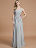 A-Line/Princess V-neck Chiffon Floor-Length Sleeveless Bridesmaid Dresses Evening Prom Dress