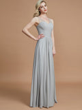 A-Line/Princess V-neck Chiffon Floor-Length Sleeveless Bridesmaid Dresses Evening Prom Dress
