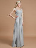 A-Line/Princess V-neck Chiffon Floor-Length Sleeveless Bridesmaid Dresses Evening Prom Dress