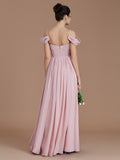 Vestido de dama de honor de gasa con corte A/princesa, sin mangas, fruncido, hasta el suelo, con hombros descubiertos, ideal para invitadas de boda