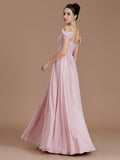 Vestido de dama de honor de gasa con corte A/princesa, sin mangas, fruncido, hasta el suelo, con hombros descubiertos, ideal para invitadas de boda