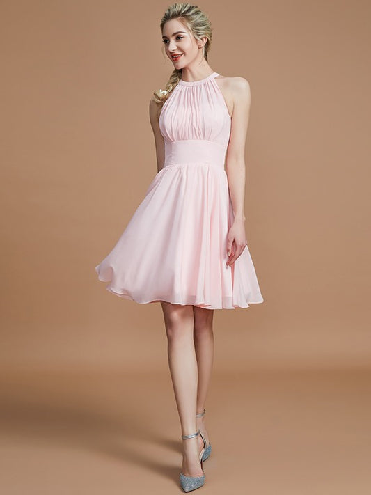 A-Linie/Princess-Linie Chiffon Knielang Ärmellos U-Ausschnitt Brautjungfernkleider Homecoming-Kleid