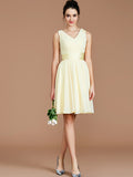 A-Line/Princess V-neck Sleeveless Sash/Ribbon/Belt Short/Mini Chiffon Bridesmaid Dresses Wedding Guest Dress