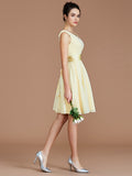 A-Line/Princess V-neck Sleeveless Sash/Ribbon/Belt Short/Mini Chiffon Bridesmaid Dresses Wedding Guest Dress