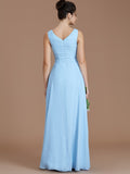 A-Line/Princess V-neck Sleeveless Ruched Floor-Length Chiffon Bridesmaid Dresses Evening Formal Dress