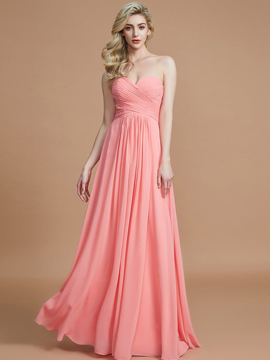 A-Line/Princess Sweetheart Sleeveless Floor-Length Chiffon Bridesmaid Dresses Evening Prom Dress