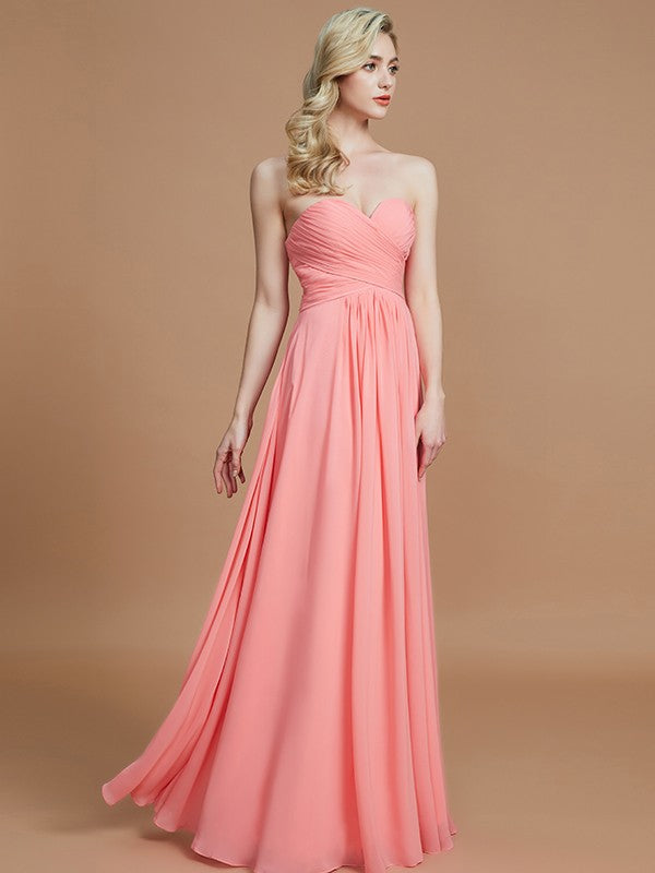 A-Line/Princess Sweetheart Sleeveless Floor-Length Chiffon Bridesmaid Dresses Evening Prom Dress