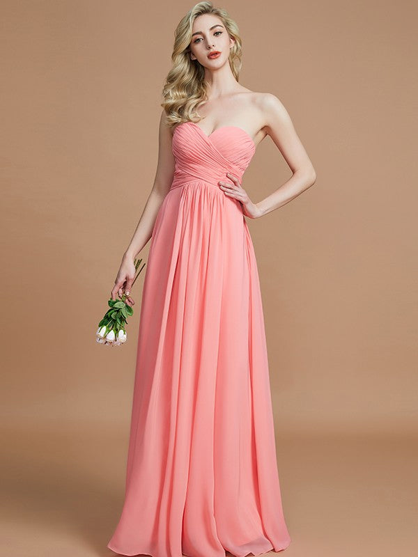 A-Line/Princess Sweetheart Sleeveless Floor-Length Chiffon Bridesmaid Dresses Evening Prom Dress