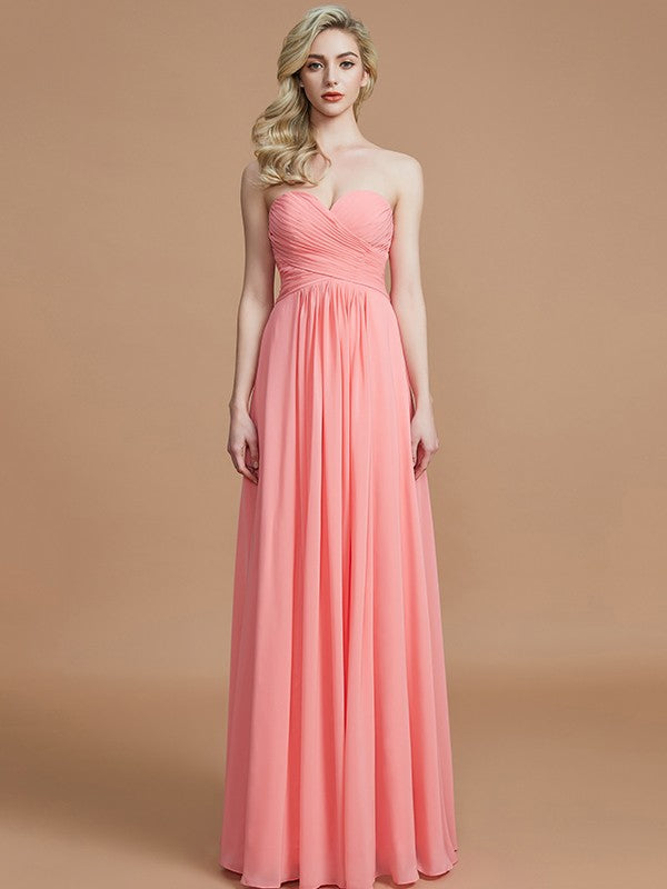 A-Line/Princess Sweetheart Sleeveless Floor-Length Chiffon Bridesmaid Dresses Evening Prom Dress