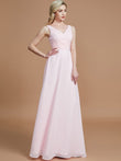 A-Line/Princess Sleeveless Floor-Length Chiffon V-neck Bridesmaid Dresses Evening Prom Dress
