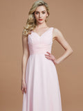 A-Line/Princess Sleeveless Floor-Length Chiffon V-neck Bridesmaid Dresses Evening Prom Dress
