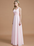 A-Line/Princess Sleeveless Floor-Length Chiffon V-neck Bridesmaid Dresses Evening Prom Dress