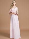 A-Line/Princess Sleeveless Floor-Length Chiffon V-neck Bridesmaid Dresses Evening Prom Dress