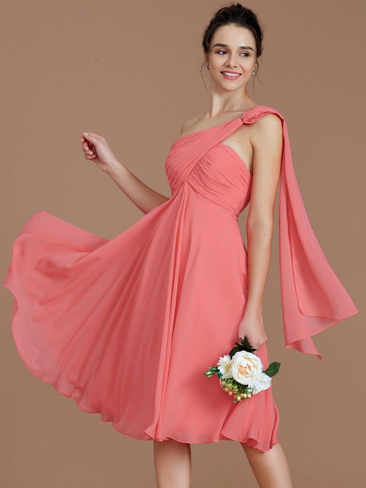 A-Line/Princess One-Shoulder Sleeveless Ruched Short/Mini Chiffon Bridesmaid Dresses Prom Dress