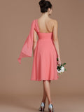 A-Line/Princess One-Shoulder Sleeveless Ruched Short/Mini Chiffon Bridesmaid Dresses Prom Dress