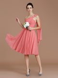 A-Line/Princess One-Shoulder Sleeveless Ruched Short/Mini Chiffon Bridesmaid Dresses Prom Dress