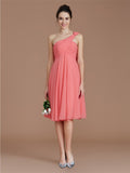 A-Line/Princess One-Shoulder Sleeveless Ruched Short/Mini Chiffon Bridesmaid Dresses Prom Dress