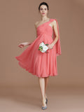 A-Line/Princess One-Shoulder Sleeveless Ruched Short/Mini Chiffon Bridesmaid Dresses Prom Dress