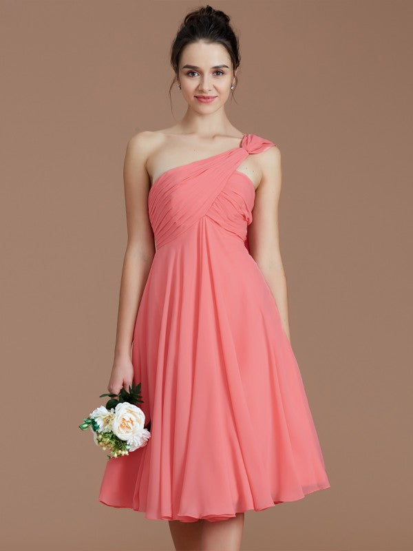 A-Line/Princess One-Shoulder Sleeveless Ruched Short/Mini Chiffon Bridesmaid Dresses Prom Dress
