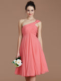 A-Line/Princess One-Shoulder Sleeveless Ruched Short/Mini Chiffon Bridesmaid Dresses Prom Dress
