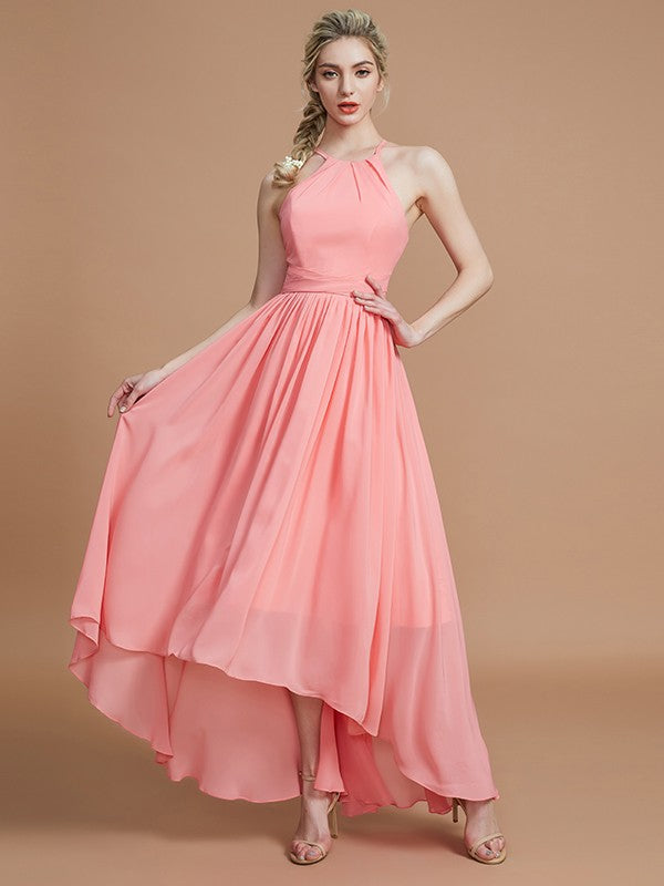 A-Linie/Princess-Linie Neckholder Asymmetrisch Ärmellos Chiffon Brautjungfernkleider Abendkleid