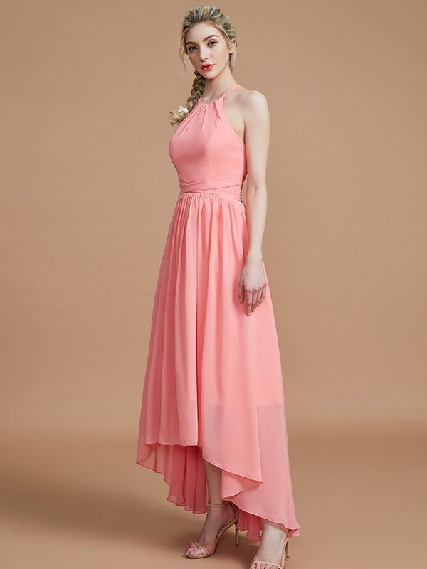 A-Linie/Princess-Linie Neckholder Asymmetrisch Ärmellos Chiffon Brautjungfernkleider Abendkleid