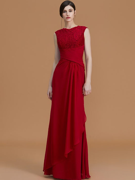Sheath/Column Jewel Sleeveless Floor-Length Lace Chiffon Bridesmaid Dresses Evening Formal Dress